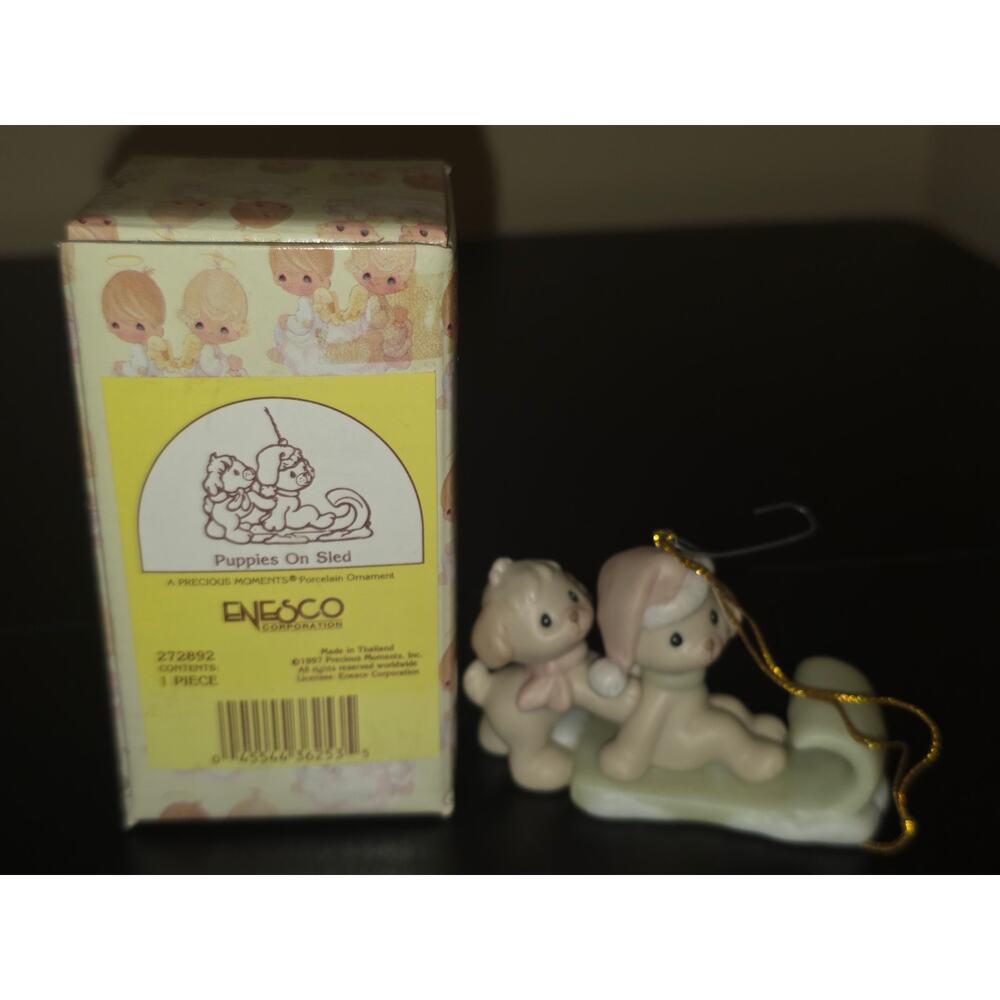 Precious Moments Puppies On‎ Sled Porcelain Ornament Enesco 1997 272892